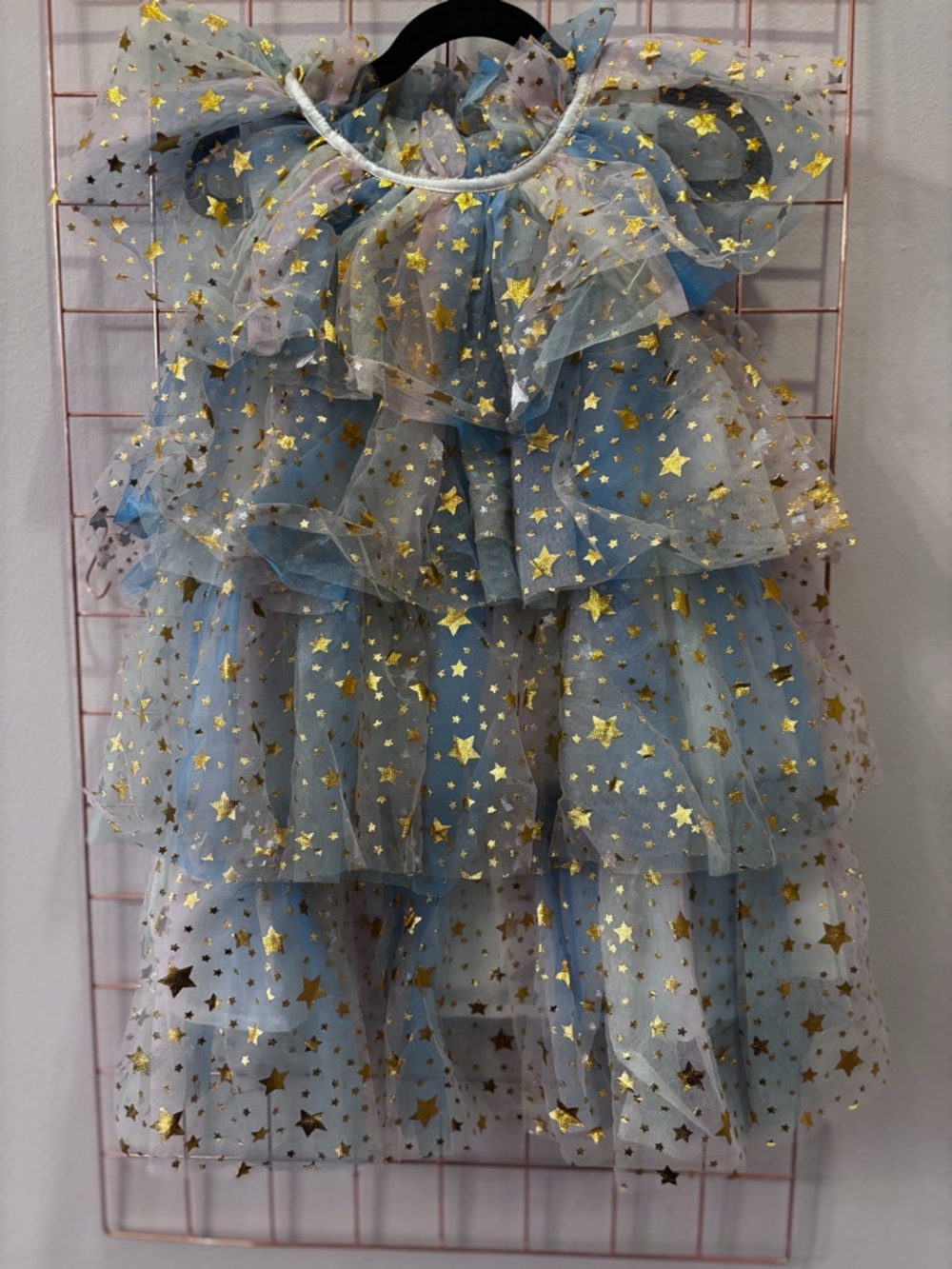 Lola + The Boys Blue Tulle Dress with Gold Stars